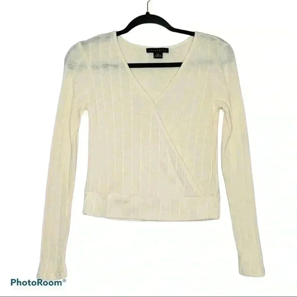 Sanctuary Long Sleeve Cream Wrap Rib Shirt - Picture 1 of 4